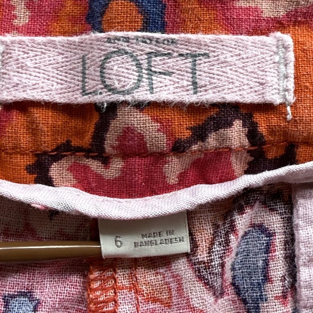 LOFT Linen Cotton Floral Chino Shorts Womens 6 Multicolor Boho Preppy Resort - Picture 4 of 6